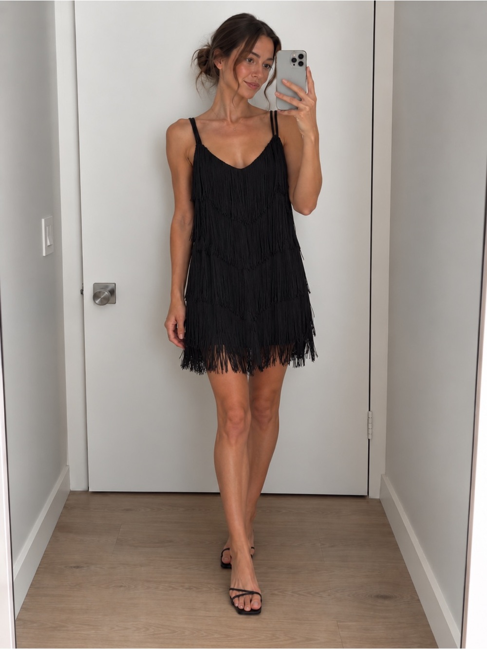 Mango Black Fringe Mini Dress